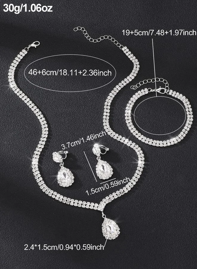 Take Two  Pack of 3 - Silver Crystal Necklace with Bracelet and Earrings for Women | Best Price UAE